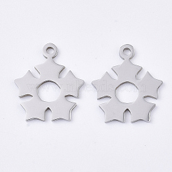 201 Stainless Steel Pendants, Flower, Stainless Steel Color, 18x15.5x1mm, Hole: 1.5mm(STAS-T045-37P)