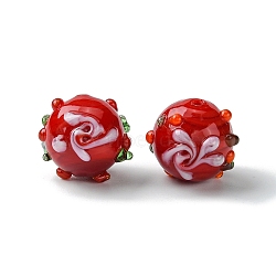 Handmade Bumpy Lampwork Beads, Round, Crimson, 14.5~15.5x13.5mm, Hole: 1.4mm(FOIL-B001-08G)
