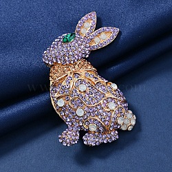 Rabbit Alloy Rhinestone Brooches for Backpack Clothes, Tanzanite, 65x55mm(PW-WG45E9C-01)