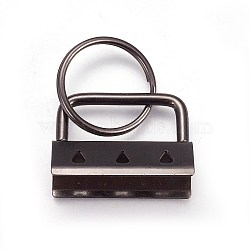 Electroplate Iron Split Key Rings, Keychain Clasp Findings, with Ribbon Ends, Gunmetal, Ring: 24x2.5mm, End: 24x32.5x14mm(X-IFIN-WH0044-01C-B)