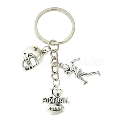 Sports Theme Alloy Pendant, with Iron Findings, Antique Silver, Rugby, 7.5cm, Pendant: 20~29mm(KEYC-YW00040-03)