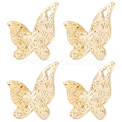 60Pcs Brass Charms, Long-Lasting Plated, Textured, Butterfly, Real 24K Gold Plated, 9.5x10.5x0.8mm, Hole: 1.2mm(KK-BBC0005-36)