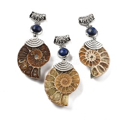 Natural Lapis Lazuli Fossil Snail Pendants, with Alloy Findings, Platinum Metal Color, Dyed, 58~78x29~35x8~9mm, Hole: 4x6mm(G-F062-12)