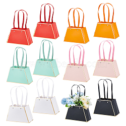 Nbeads 12Pcs 6 Colors Trapezoid Paper Flower Storage Bags with Handle, Bouquet Packaging Bags for Florist Shop, Mixed Color, 28.5x21x0.3cm, 2pcs/color(ABAG-NB0001-96)