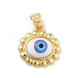 Brass Pendants, with Acrylic, Cadmium Free & Lead Free, Long-Lasting Plated, Oval with Evil Eye, Real 18K Gold Plated, Royal Blue, 16x16.5x5.5mm, Hole: 4x3.5mm(KK-B059-39G-C)