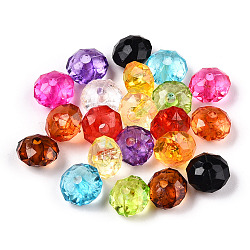 Transparency Acrylic Beads, Flat Round, Faceted, Mixed Color, 9~10x6mm, Hole: 1.8mm(MACR-N017-07)