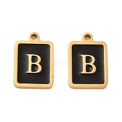 304 Stainless Steel Pendants, with Enamel, Rectangle with Letter Charm, Golden, Letter B, 17.5x12x1.5mm, Hole: 1.5mm(STAS-K265-11G-B)