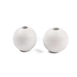 Wood European Beads, Matte Style, Round, White, 15mm, Hole: 4.7mm(WOOD-M014-01B)