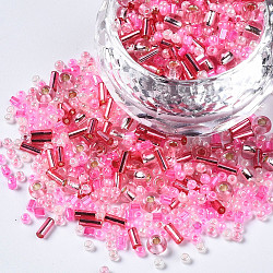 Glass Seed Beads, Mixed Style, Mixed Shapes, Hot Pink, 1~7x2~4mm, Hole: 0.7~1mm, about 450g/pound(SEED-S056-004)