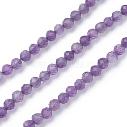 Natural Amethyst Beads Strands, Faceted, Round, 3~3.5mm, Hole: 0.5mm, about 115~130pcs/strand, 14.5~16.1 inch(37~41cm)(X-G-F619-12-3mm)