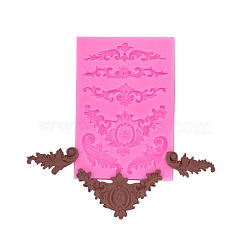 Retro Embossed Corner Fondant Molds, Cake Border Decoration Food Grade Silicone Molds, for Chocolate, Candy, UV Resin & Epoxy Resin Craft Making, Hot Pink, 129x90x7mm, Inner Diameter: 13.5~43x47~78mm(DIY-E054-01)