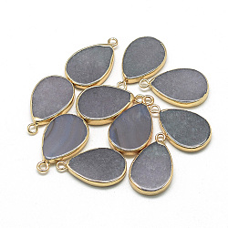 Natural  Agate Pendants, with Iron Findings, Dyed, teardrop, Golden, 22~23x13~14x3~4mm, Hole: 2mm(G-Q494-52C)