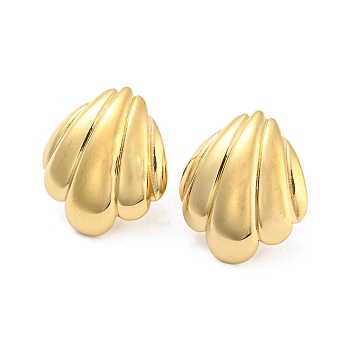 304 Stainless Steel Stud Earring for Women, Shell Shape, Real 14K Gold Plated, 20x17mm