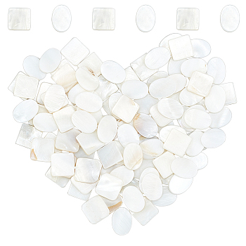 100Pcs 2 Style Natural Freshwater Shell Cabochons, Square & Oval, Seashell Color, 50pcs/style