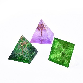 Orgonite Pyramid, Resin Pointed Home Display Decorations, with Brass Findings Inside, Mixed Color, 47~50x47~50x47~50mm