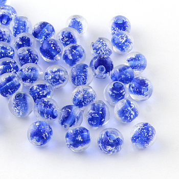 Handmade Luminous Lampwork Beads, Round, Blue, 9~10mm, Hole: 1~2mm