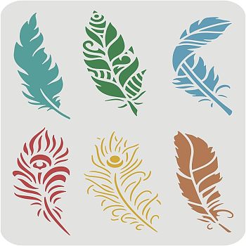 Plastic Reusable Drawing Painting Stencils Templates, for Painting on Fabric Tiles Floor Furniture Wood, Rectangle, Feather Pattern, 297x210mm