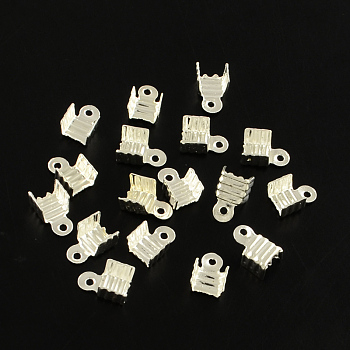 Iron Folding Crimp Ends, Fold Over Crimp Cord Ends, Silver Color Plated, 7x5x4mm, Hole: 1mm, Inner Diameter: 4mm