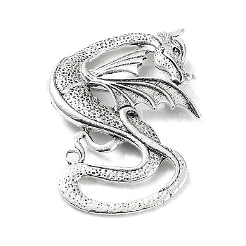 Dragon Brooch, Alloy Badge for Unisex, Antique Silver, 70x50x9mm