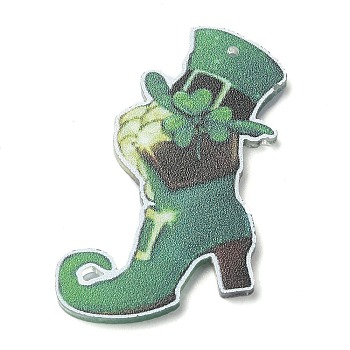 Saint Patrick's Day Opaque Printed Acrylic Pendants, Shoes, 37x36.5x2mm, Hole: 1.4mm