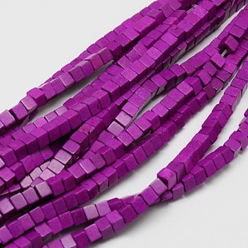Synthetic Turquoise Beads Strands, Dyed, Cube, Purple, 4x4x4mm, Hole: 1mm, about 95pcs/strand, 15.75 inch