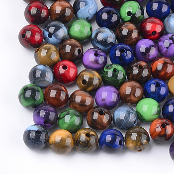Acrylic Beads, Imitation Gemstone Style, Round, Mixed Color, 11.5~12x11mm, Hole: 2mm, about 540pcs/500g