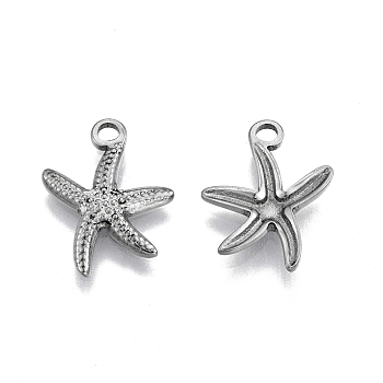 304 Stainless Steel Pendants, Starfish, Stainless Steel Color, 18x14x2mm, Hole: 2mm