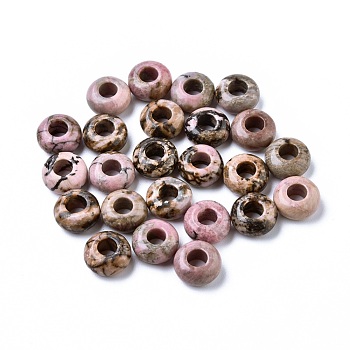 Natural Rhodonite European Beads, Large Hole Beads, Rondelle, 12x6mm, Hole: 5mm