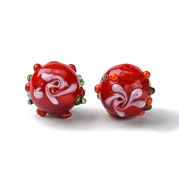 Handmade Bumpy Lampwork Beads, Round, Crimson, 14.5~15.5x13.5mm, Hole: 1.4mm