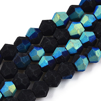 Imitate Austrian Crystal Bicone Frosted Glass Beads Strands, Grade AA, Faceted, Black, 4x4mm, Hole: 1mm, about 87~89pcs/strand, 13.19~13.39 inch(33.5~34cm)