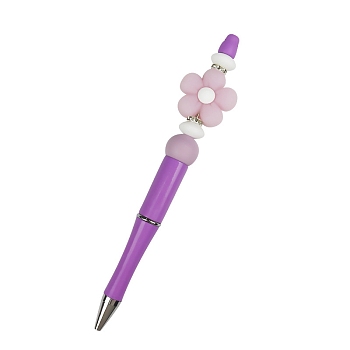 Plastic Ball-Point Pen, Beadable Pen, Luminous Flower Silicone Pen for DIY Personalized Pen, Blue Violet, 145mm