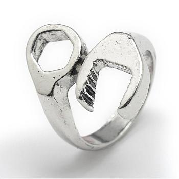 Adjustable Alloy Cuff Finger Rings, Wrench, Size 8, Platinum, 18mm