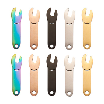 Biyun 10Pcs 5 Colors 304 Stainless Steel Pendants, Wrench, Mixed Color, 26x7x1.5mm, Hole: 1.8mm, 2pcs/colors