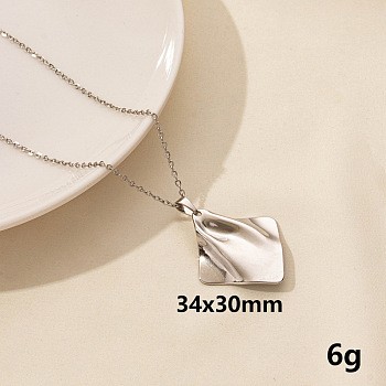 Vintage Stainless Steel Geometric Rhombus Pendant Necklace for Women