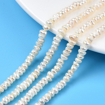 Natural Cultured Freshwater Pearl Beads Strands, Baroque Keshi Pearl Beads, Nuggets, Seashell Color, 4~5x4~5x2~3mm, Hole: 0.7mm, about 81~91pcs/strand, 14.17 inch(36cm)