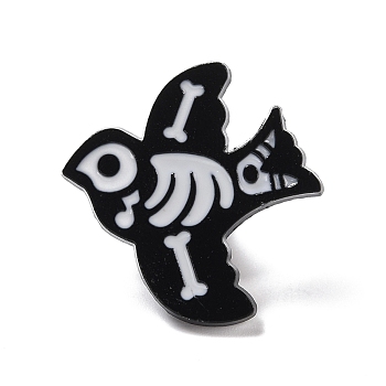 Bird Skeleton Enamel Pin, Halloween Animal Alloy Badge for Backpack Clothing, Electrophoresis Black, White, 25x21x2mm, Pin: 1mm