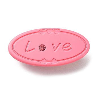 Oval with Word Love Resin Alligator Hair Clips, with Iron Findings, Hair Accessories for Girls, Pink, 23x46x11mm