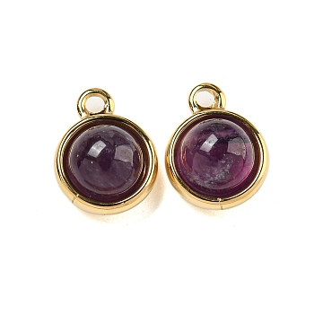 Natural Amethyst Half Round Charms, Real 14L Gold Plated 304 Stainless Steel Charms, 13.5x10.5x7mm, Hole: 1.8mm