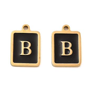 304 Stainless Steel Pendants, with Enamel, Rectangle with Letter Charm, Golden, Letter B, 17.5x12x1.5mm, Hole: 1.5mm