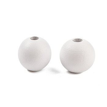 Wood European Beads, Matte Style, Round, White, 15mm, Hole: 4.7mm