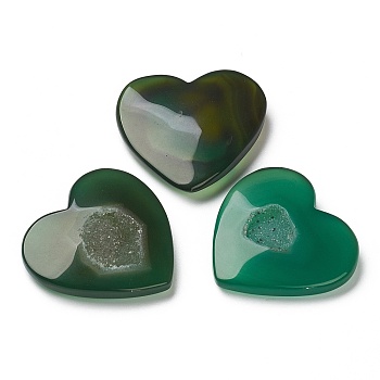 Dyed & Heated Natural Agate Display Decorations, Heart, Sea Green, 46~47x47~49x9~11.5mm