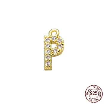 Real 18K Gold Plated 925 Sterling Silver Micro Pave Clear Cubic Zirconia Charms, Initial Letter, Letter P, 9.5x4x1.5mm, Hole: 0.9mm