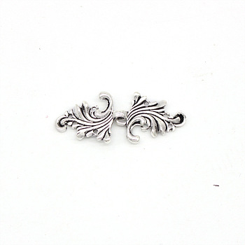 Eco-Friendly Zinc Alloy Hook Clasps, Antique Silver, 26.5x19x2.5mm, Hole: 1.4mm and 3.5mm, 27x20x6mm, Hole: 1.4mm