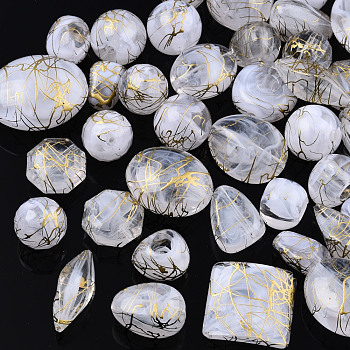 Drawbench Acrylic Beads, Mixed Shapes, Clear, 15~36x9~31x4~18mm, Hole: 1.4~2mm