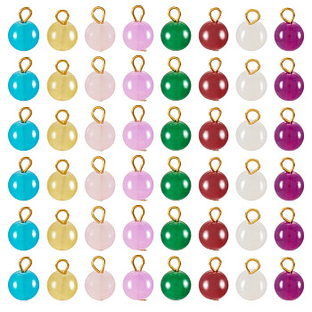 Glass Round Pendants, with Iron Findings, Golden, Mixed Color, 12mm, Hole: 2.5mm, about 80pcs/set