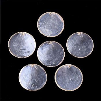 Edge Golden Plated Capiz Shell Pendants, for DIY Jewelry Making, Flat Round, Clear, 44.5x1mm, Hole: 0.9mm