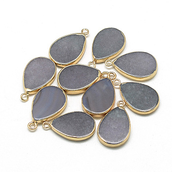 Natural  Agate Pendants, with Iron Findings, Dyed, teardrop, Golden, 22~23x13~14x3~4mm, Hole: 2mm