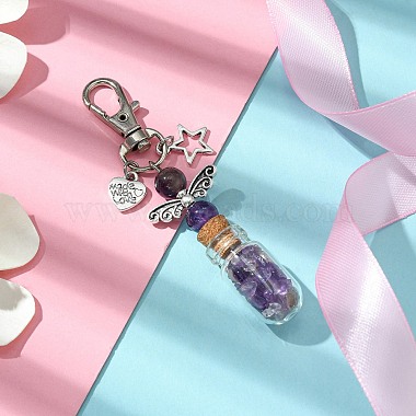 Glass Wishing Bottle with Natural Amethyst inside Pendant Decorations(HJEW-JM01741-05)-2