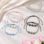 Natural Gemstone Heart Beads Braided Bead Bracelets, Adjustable Nylon Cord Bracelets for Women Men, Mixed Color, Inner Diameter: 2.58~3.74  inch(6.55~9.5cm)(BJEW-JB13527)