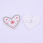 2-Hole Printed Wooden Buttons, for Sewing Crafting, for Christmas, Dyed, Heart with Snowflake Pattern, Colorful, 32.5x33.5x2.5mm, Hole: 2mm(WOOD-WH0104-06)